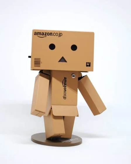 Cardboard Amazon box robot figure