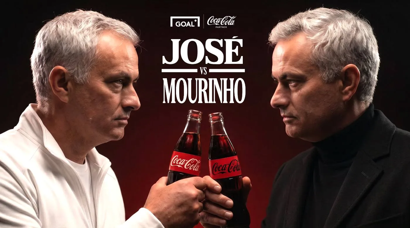 José vs Mourinho key visual: two José Mourinhos facing each other for Footballco and Coca-Cola at the FIFA World Cup 2026